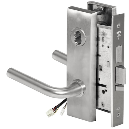 Best Fail Secure, 24V, With Deadbolt, Electrified Mortise Lock, 12 Lever, M Escutcheon, Satin Chrome 45HW7TDEU12M626